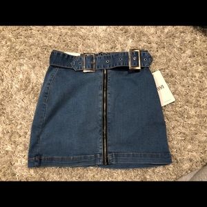 Denim Skirt w/ Front Zipper + Belt